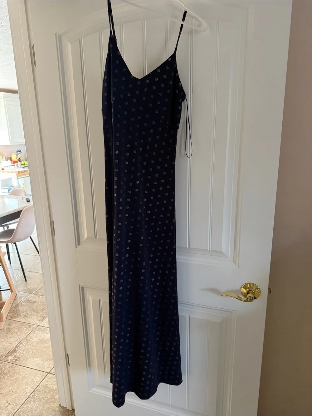 Michael Kors Navy Maxi Dress with Gold Dots